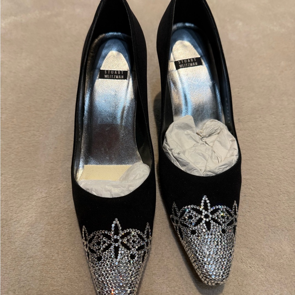 Vintage Stuart Weitzman Black and Silver Embellished Women's Shoes